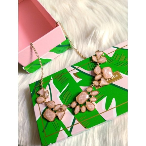 Nwt Nude Pink and Gold Statement Necklace - Picture 1 of 2